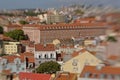 High angle view on traditional houses and apartmet buildings of Lisbon, artistic impression with Lensbaby Royalty Free Stock Photo