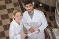 high angle view two brewery workers Royalty Free Stock Photo