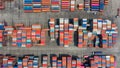 High angle view warehouse containers fron drone camera Royalty Free Stock Photo