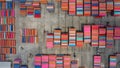 High angle view warehouse containers fron drone camera