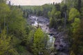 High angle view of waterfall along north shore of Lake Superior in Minnesota Royalty Free Stock Photo