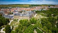 High-angle view of Wurzburg Residence from the court gardens. Germany.