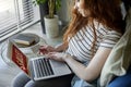 High angle view of woman doing online shopping Royalty Free Stock Photo