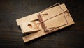 High angle of wooden mousetrap without a bait Royalty Free Stock Photo