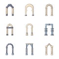 High arch icons set, flat style