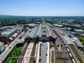 high aspect aerial view of the front of the train station at Preston