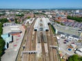 high aspect aerial view of the train station at Preston