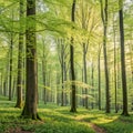 High beech trees in spring forest Royalty Free Stock Photo