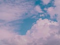 The high blue sky and fluffy pink clouds with beautiful spring in bright day. clean weather good air on a warm sunny day. sunlight Royalty Free Stock Photo