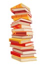 High book stacks or pile. Library textbooks and school literature heaps, dictionaries. Bookstore advertise. Cartoon