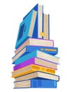 High book stacks or pile. Library textbooks and school literature heaps, dictionaries. Bookstore advertise. Cartoon