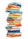 High book stacks or pile. Library textbooks and school literature heaps, dictionaries. Bookstore advertise. Cartoon