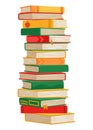 High book stacks or pile. Library textbooks and school literature heaps, dictionaries. Bookstore advertise. Cartoon