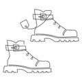 High boots with lacing. Product label on a new boot. Continuous line drawing. Vector illustration Royalty Free Stock Photo