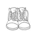 High boots with long lacing on a white background drawn by a black line. Outline style Royalty Free Stock Photo