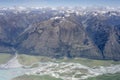 High Burn and Hunter rivers deltas in Hawea lake, from east, New Zealand Royalty Free Stock Photo