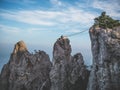 The high cable briges in the peak of Ai-Petri mountain Royalty Free Stock Photo