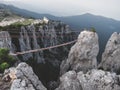 The high cable briges in the peak of Ai-Petri mountain Royalty Free Stock Photo