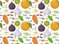 High calcium foods seamless pattern. Healthy lifestyle. Influence on bone and neuromuscular system. Foods rich with Ca