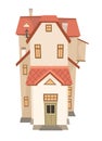 High cartoon house with a red roof. Cozy simple rural dwelling in a traditional European style. Sweet home. Isolated on