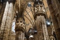 High carved columns under the vaulted ceiling in the Duomo. Italy, Milan Royalty Free Stock Photo