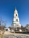 High cathedral with blue sky on a background.