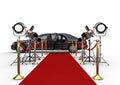 HIGH CLASS LIMOUSINE with red carpet and spotlights