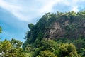 High Cliff Amid Dense and Thick Forest. Hanging Wall Rock Cause by Tectonic Subduction Royalty Free Stock Photo