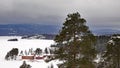 View from High Coast Bridge Hogakustenbron in winter in Sweden