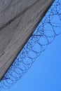 high concrete fence, barbed wire fence on top, pre-trial detention cell, building for execution of punishments for criminals, Royalty Free Stock Photo