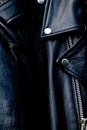 High contrast black leather biker jacket up close Royalty Free Stock Photo