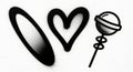 Black and white graffiti set with heart, oval, and lollipop symbols on a white background isolated on white background Royalty Free Stock Photo