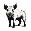 High Contrast Black And White Pig Illustration With Clean And Sharp Inking