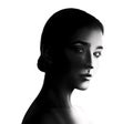 High contrast black and white portrait of young woman Royalty Free Stock Photo