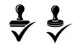 Dual Hand Stamp and Check Mark Icons Set - Monochrome Vector Graphics Symbolizing Official Approval Royalty Free Stock Photo