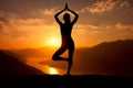 High Contrast Fitness: Woman Doing Yoga at Sunrise Royalty Free Stock Photo