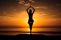 High Contrast Fitness: Woman Doing Yoga at Sunrise Royalty Free Stock Photo