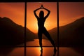 High Contrast Fitness: Woman Doing Yoga at Sunrise Royalty Free Stock Photo