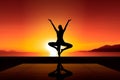 High Contrast Fitness: Woman Doing Yoga at Sunrise Royalty Free Stock Photo