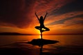 High Contrast Fitness: Woman Doing Yoga at Sunrise Royalty Free Stock Photo