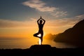 High Contrast Fitness: Woman Doing Yoga at Sunrise Royalty Free Stock Photo