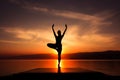 High Contrast Fitness: Woman Doing Yoga at Sunrise Royalty Free Stock Photo