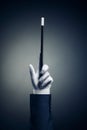 High contrast image of magician hand with magic wand Royalty Free Stock Photo