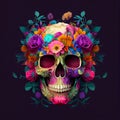 High contrast image of sugar skull used for dia de los muertos day of the dead celebration.