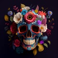 High contrast image of sugar skull used for dia de los muertos day of the dead celebration.