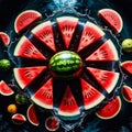 high contrast image of watermelon slices, ripe, red against a deep, mysterious dark backgroun