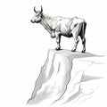 High-contrast Realism: Bull Standing On Cliff Illustration