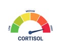 High cortisol hormone level on measuring scale, stress test. Control health, care and safe. Arrow on extreme level