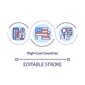 High cost countries concept icon