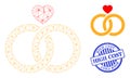 High Cost Grunge Badge and Web Mesh Wedding Rings Vector Icon